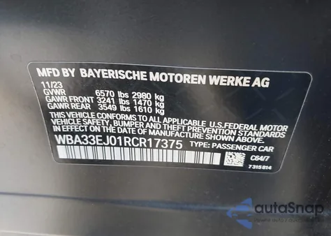 2024 BMW 760 I xDrive z USA, uszkodzony, nr VIN WBA33EJ01RCR17375